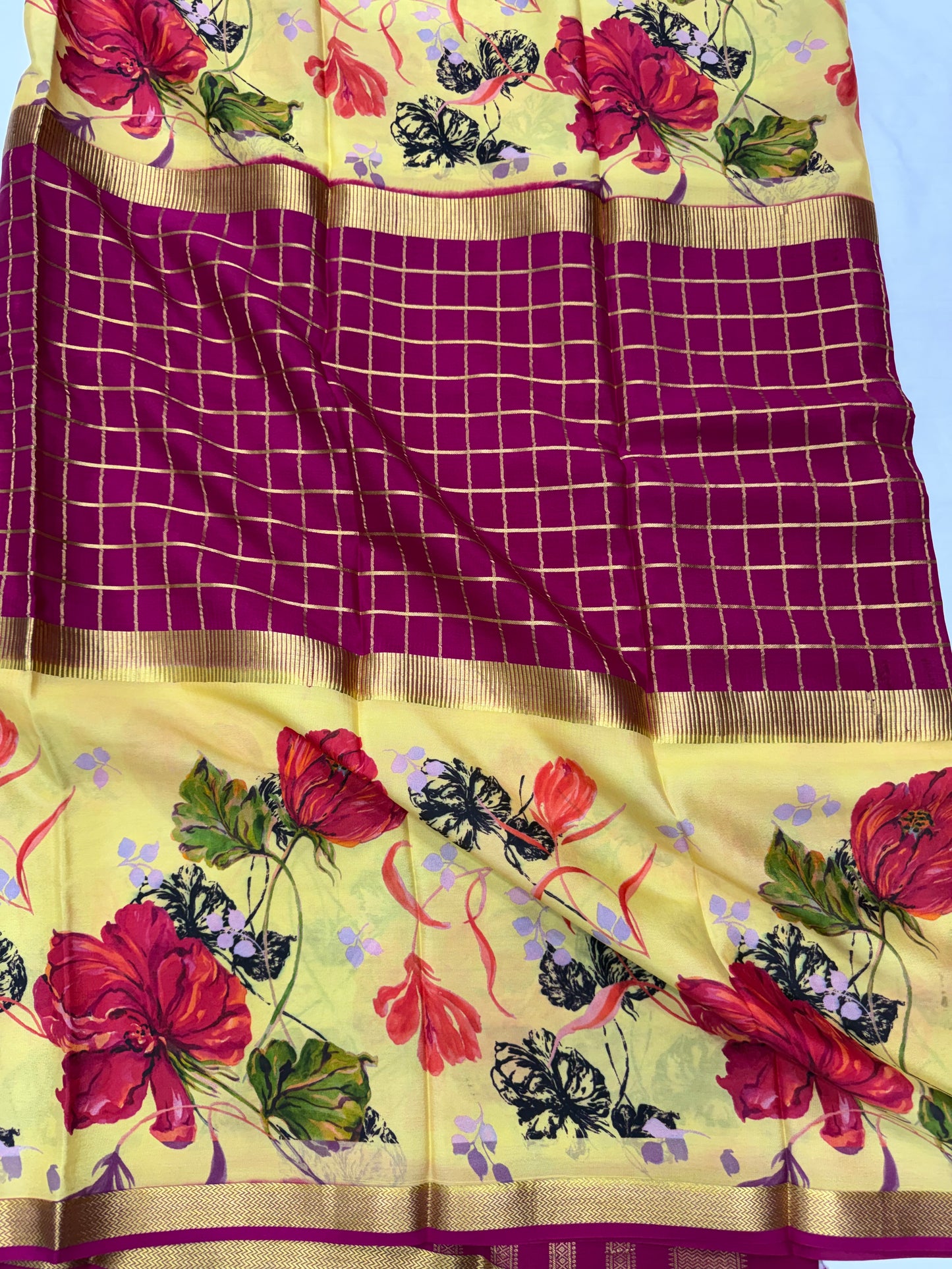 Digital Print Half & Half Mysore Silk Saree
