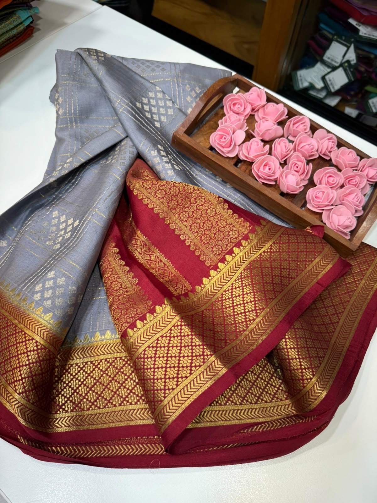 Mysore silk sarees checks pattern
