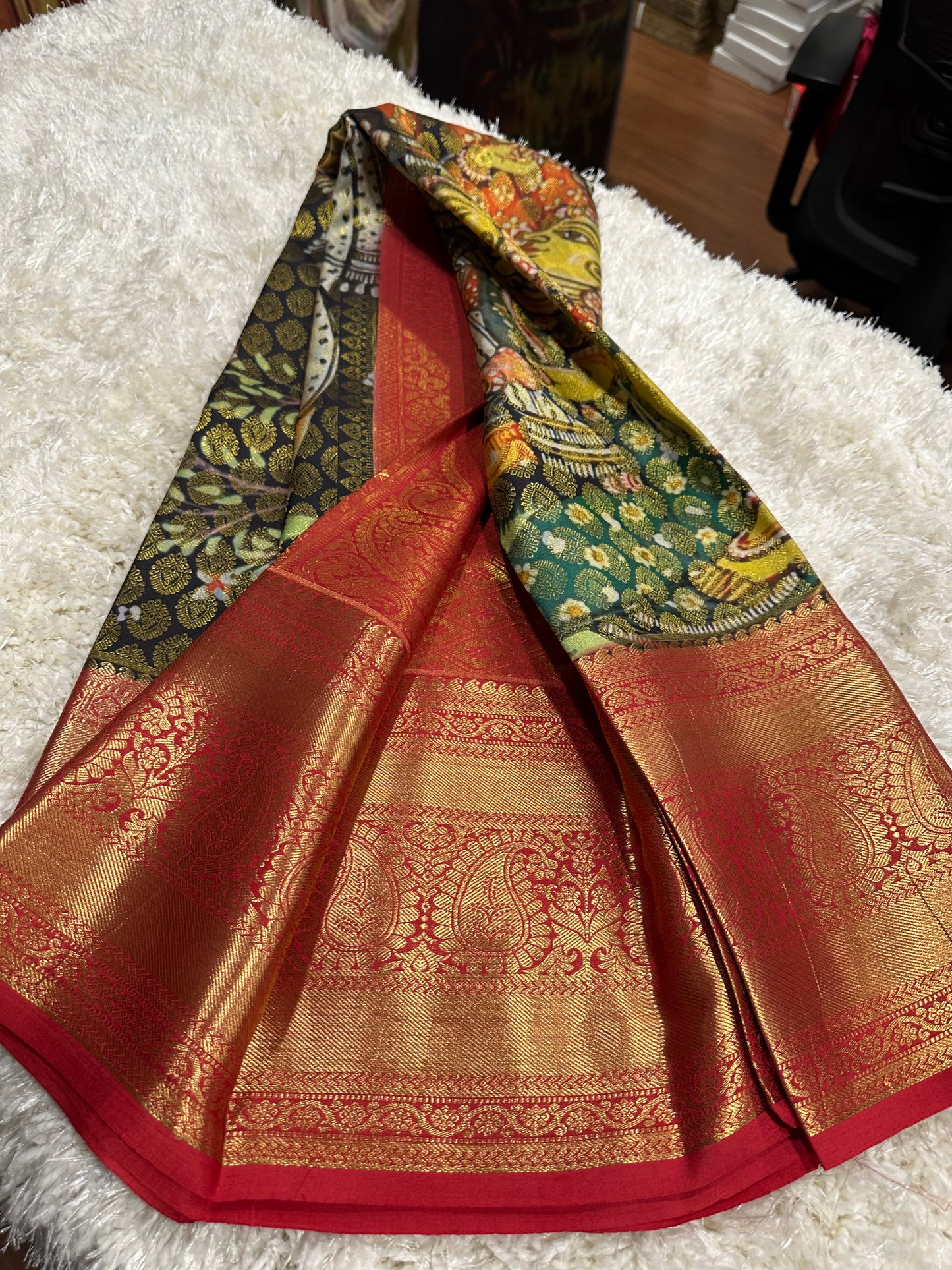 Pure digital print Kanjivaram silk sarees