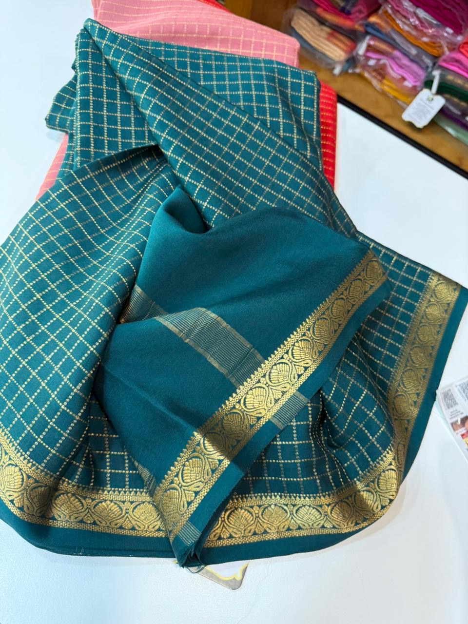 Mysore silk sarees checks pattern