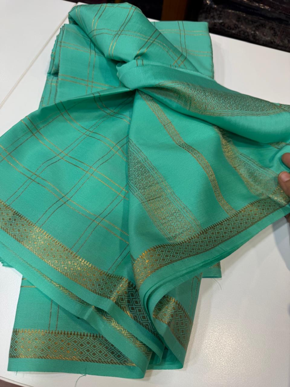 Mysore silk sarees self checks pattern