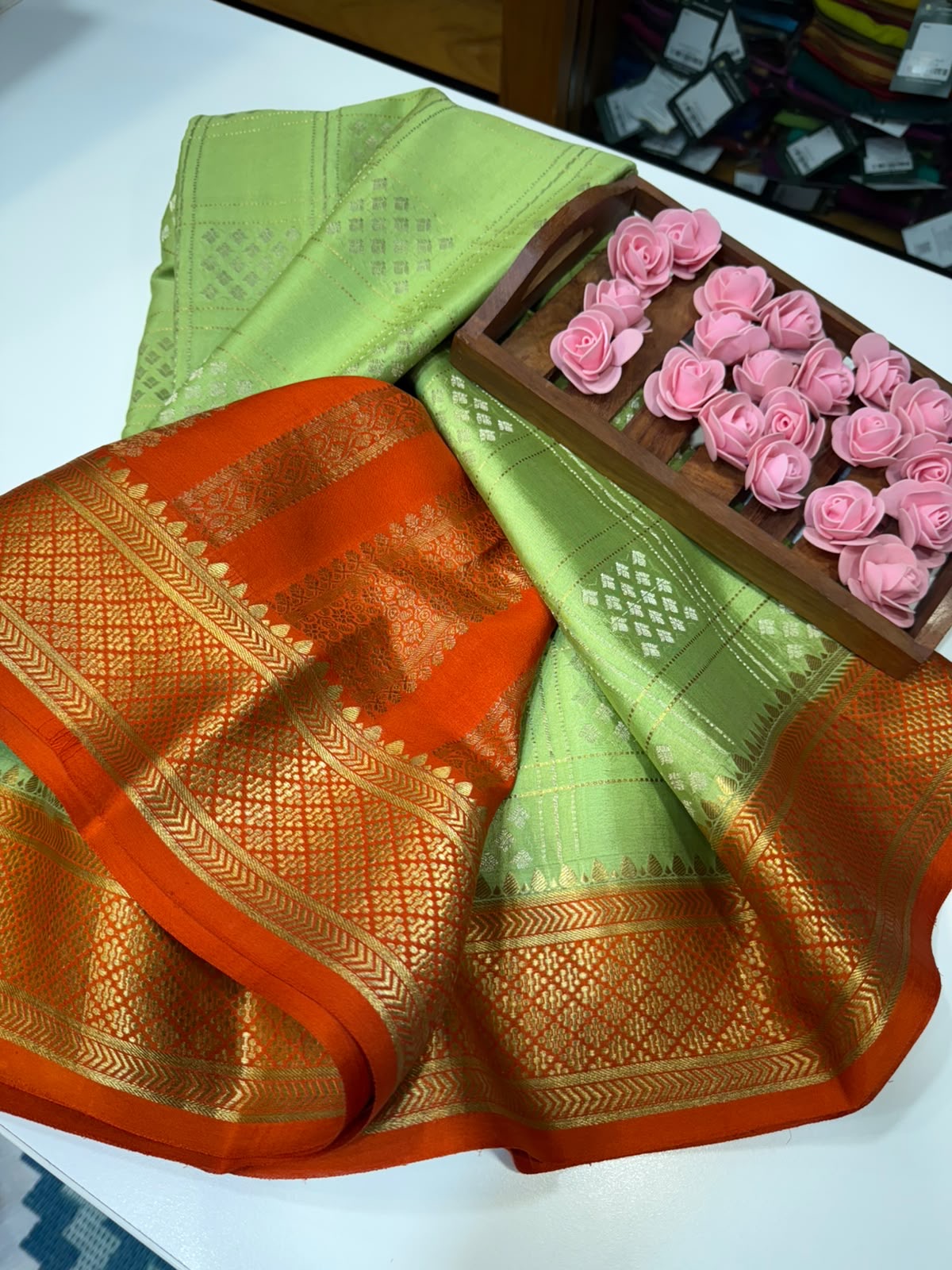 Mysore silk sarees checks pattern