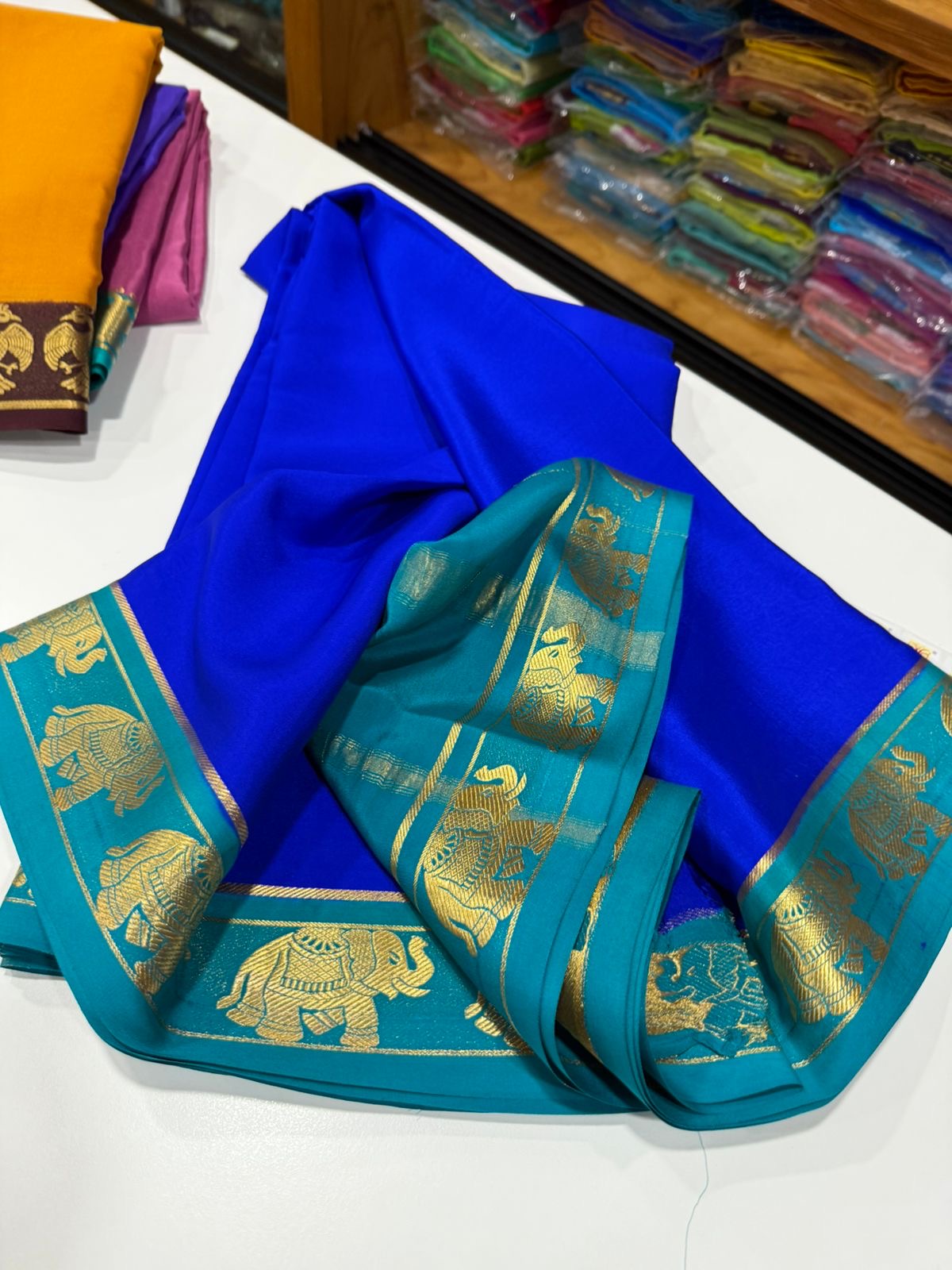 Mysore silk saree contrast pattern