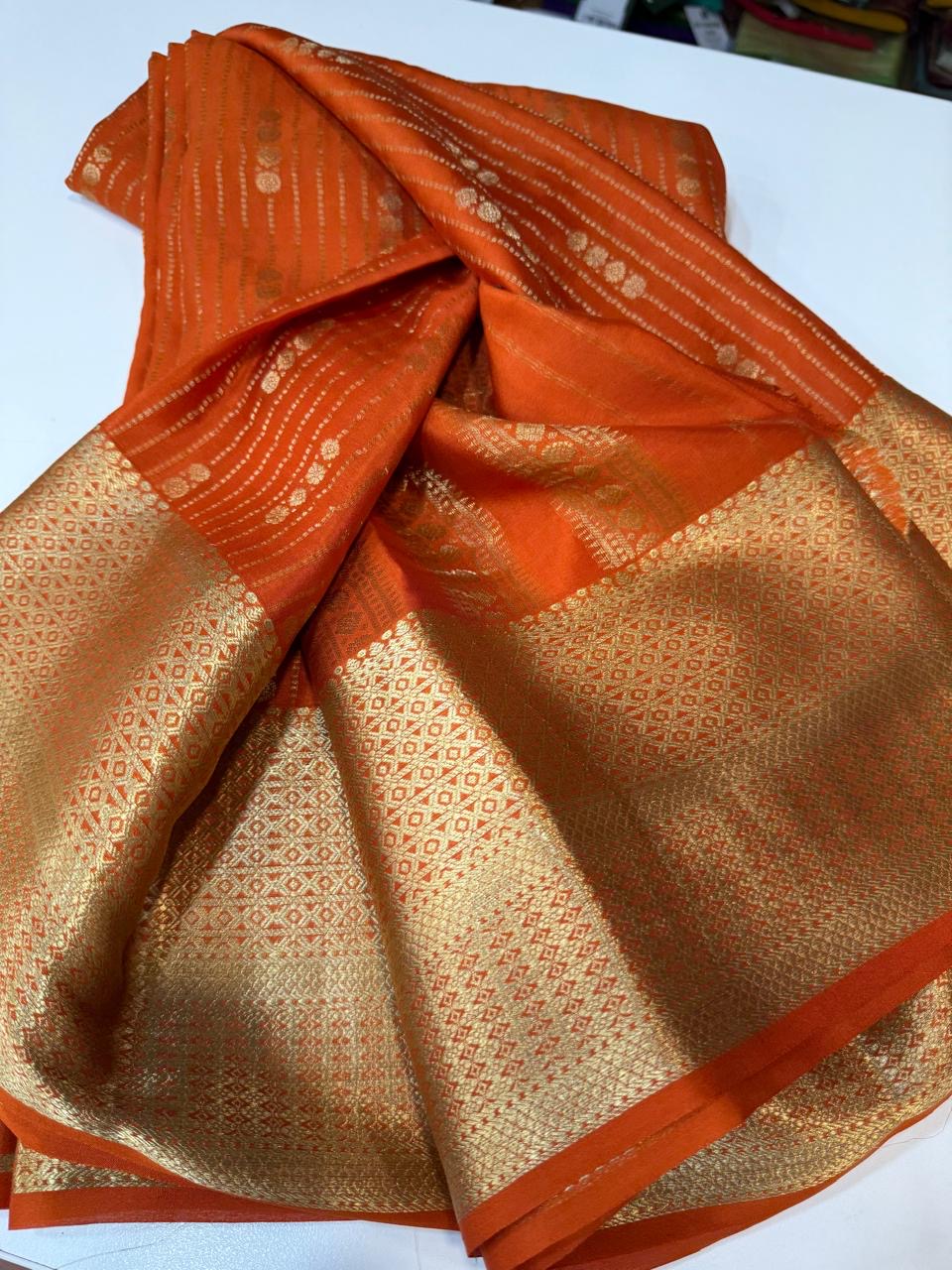 Mysore silk sarees self lines pattern
