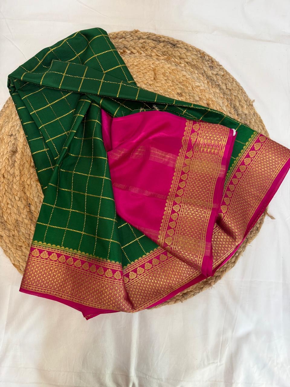 Mysore silk sarees contrast checks pattern