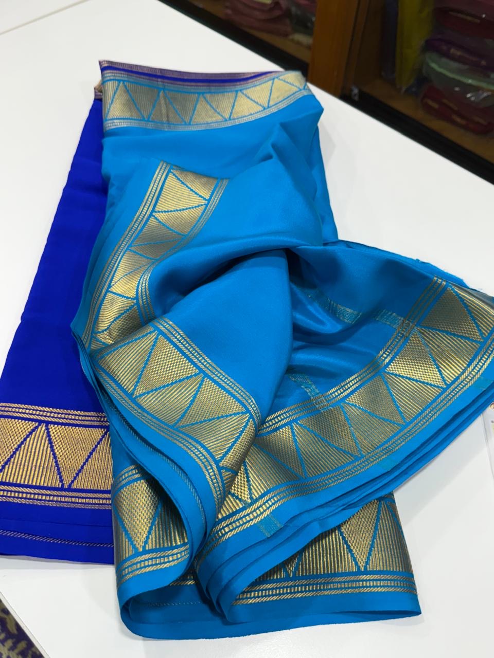 Mysore silk saree half and half pattern