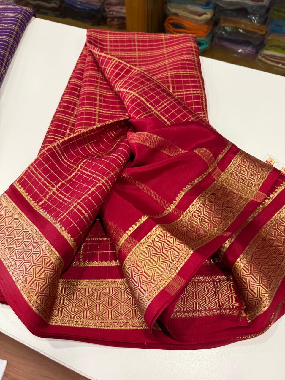 Mysore silk sarees self checks pattern