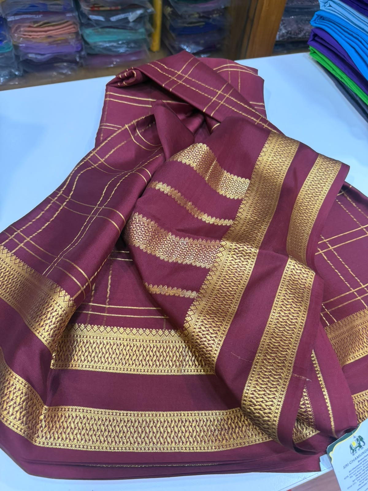 Mysore silk sarees self checks pattern