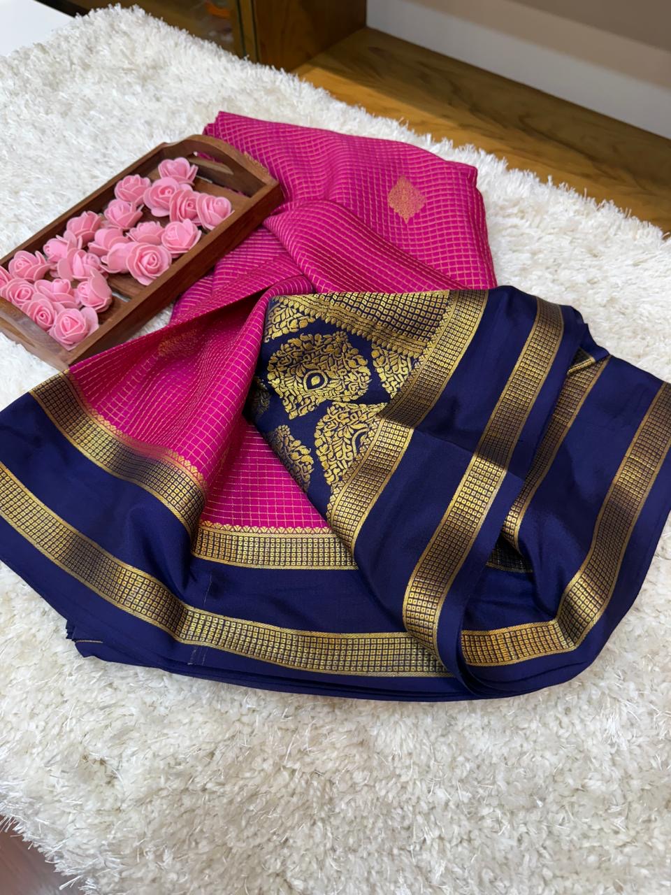 Mysore silk sarees checks pattern