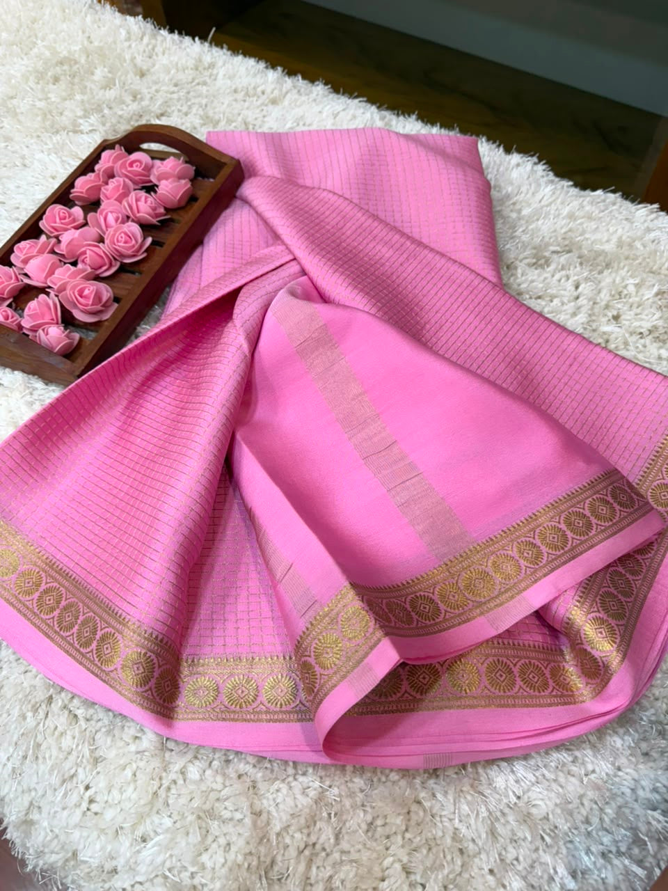 Mysore silk sarees self checks pattern