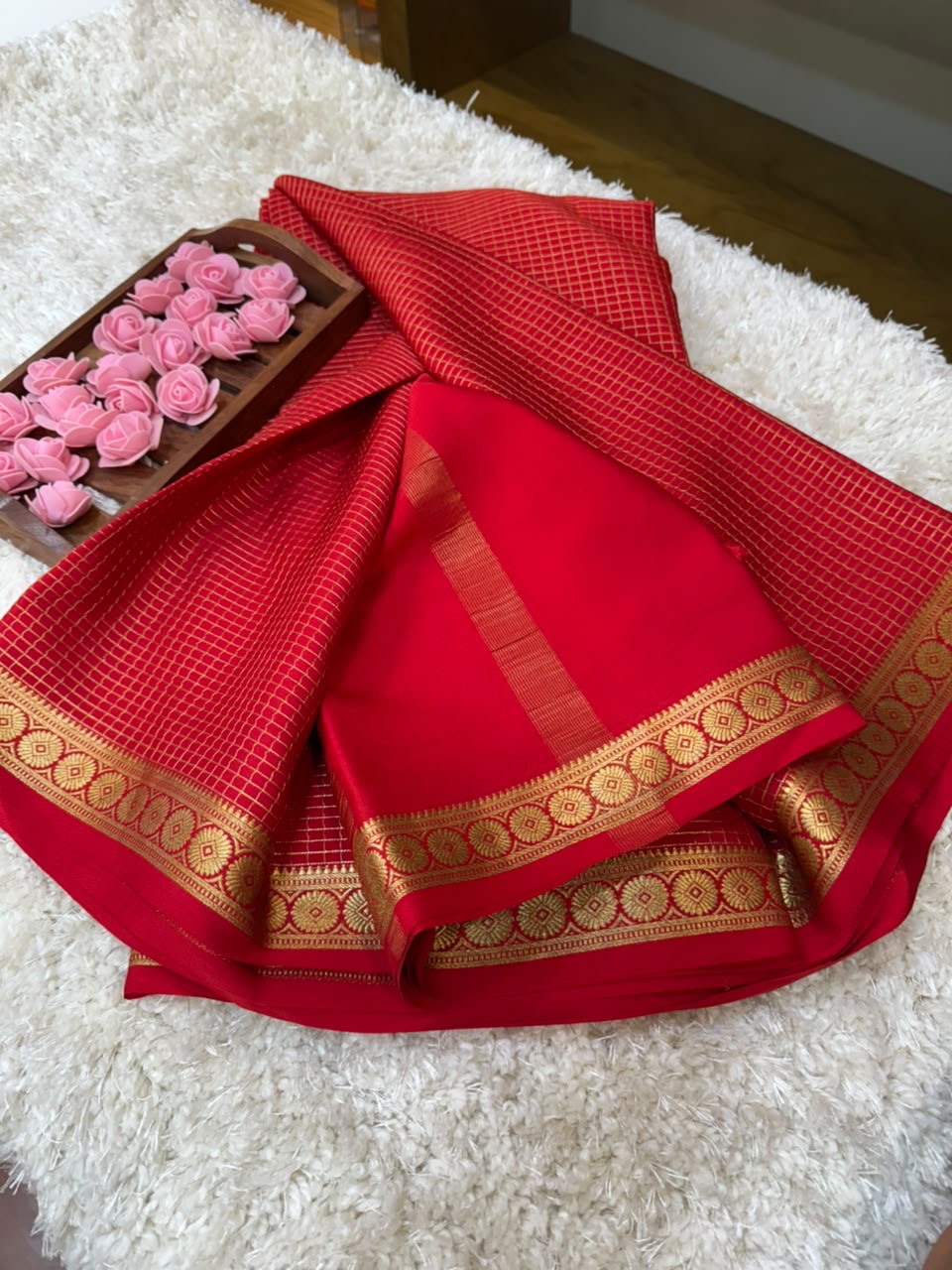 Mysore silk sarees self checks pattern