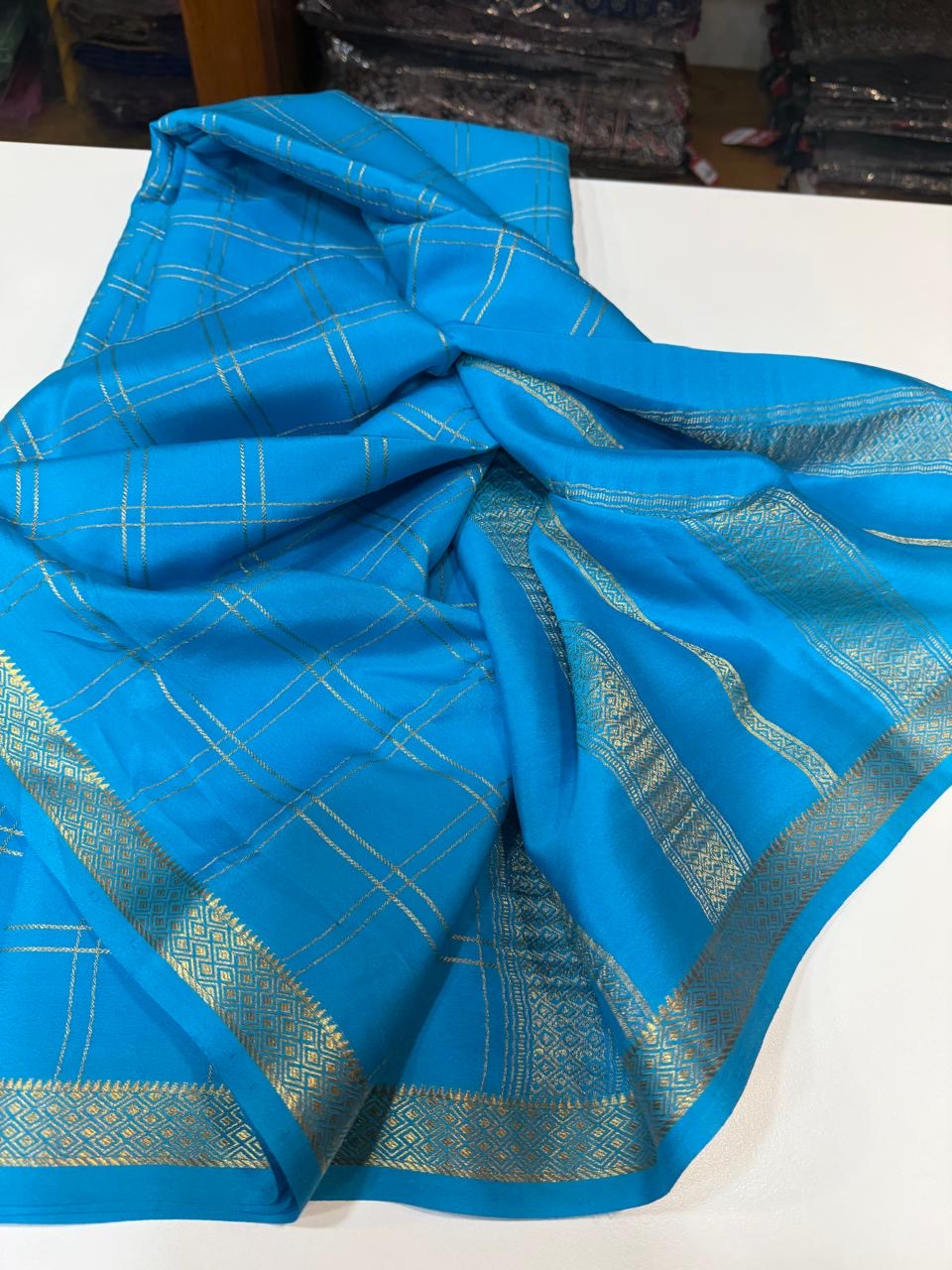 Mysore silk sarees self checks pattern