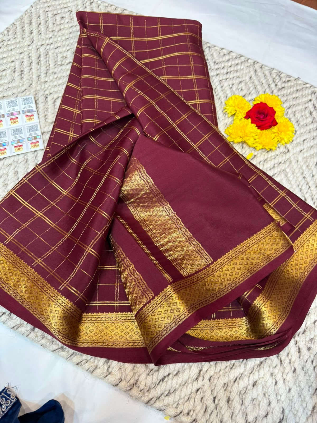 Mysore silk sarees checks pattern