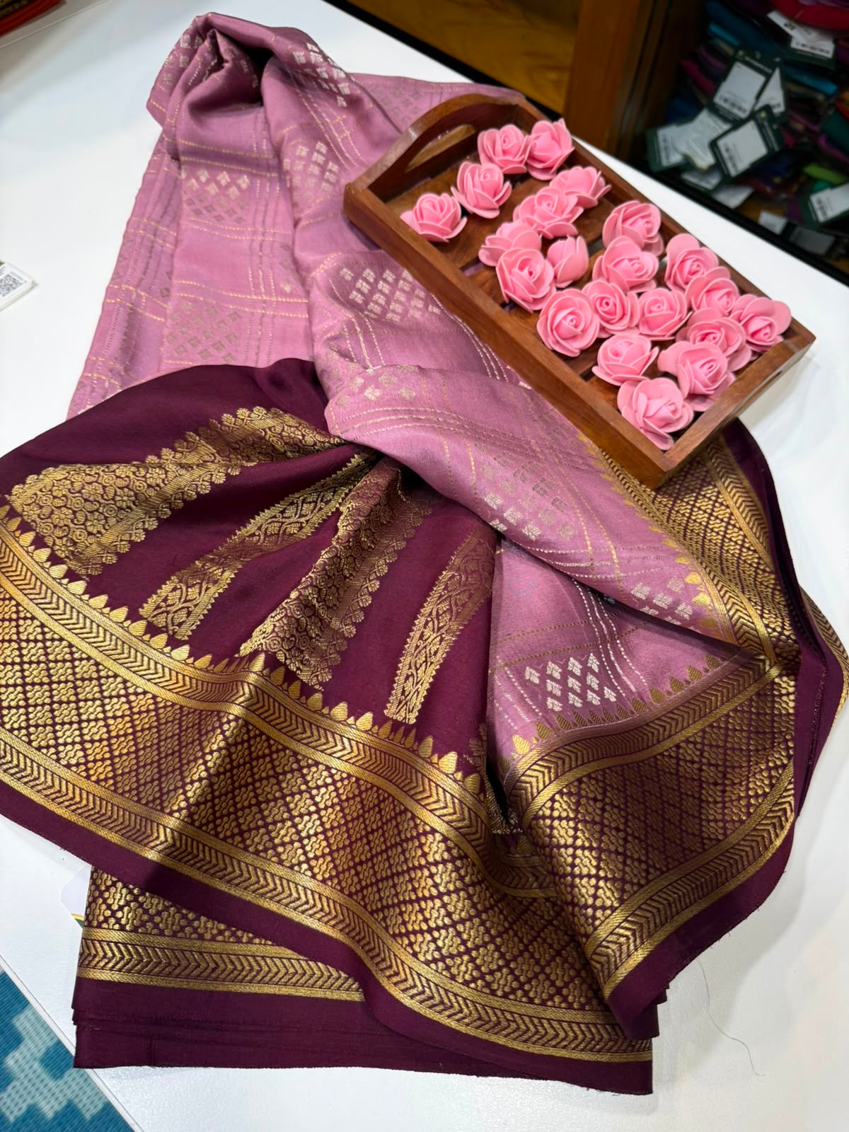 Mysore silk sarees checks pattern