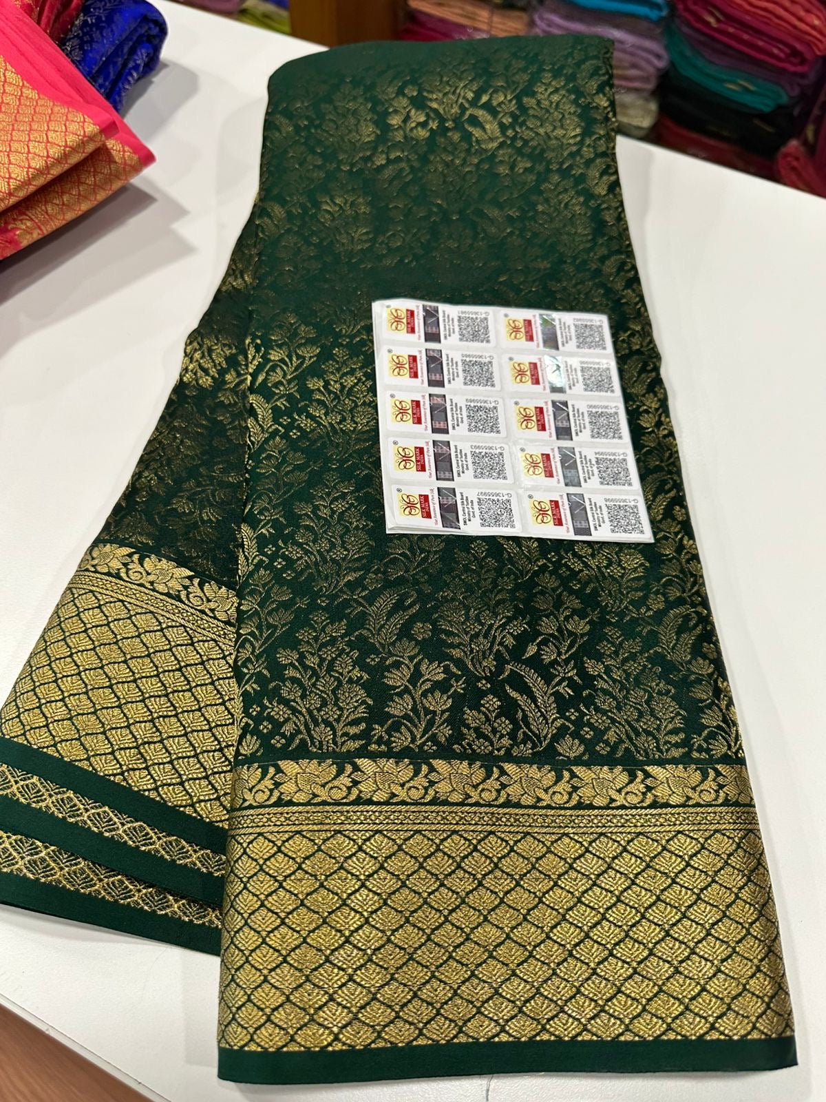 Beautiful Silk brocade fabric with zari weaving all over saree
