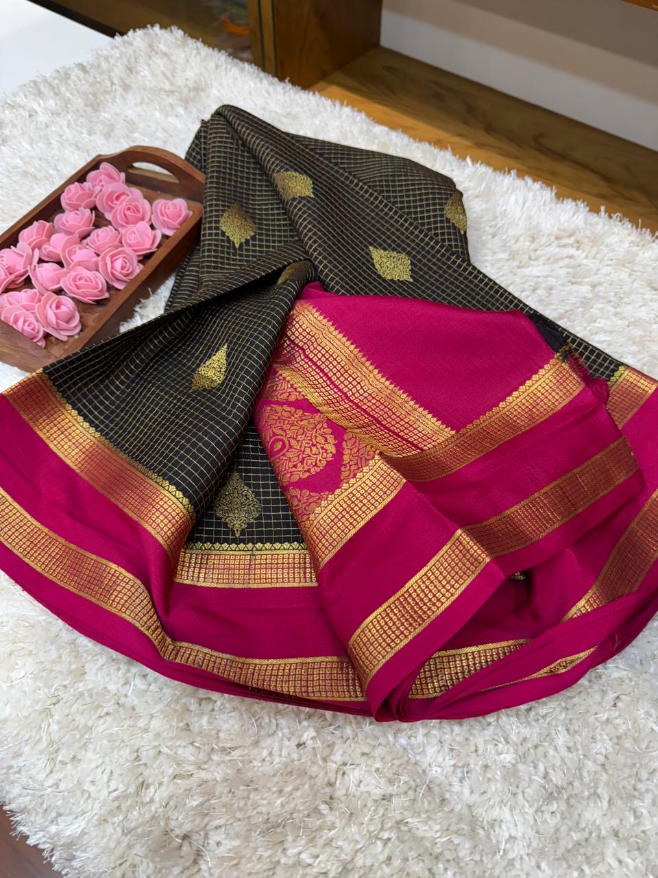 Mysore silk sarees checks pattern