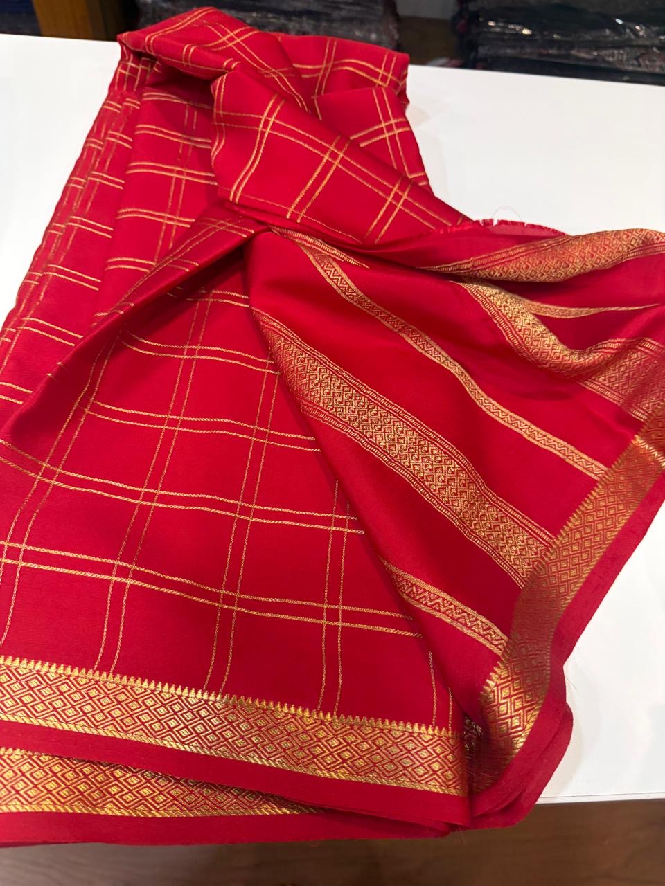 Mysore silk sarees self checks pattern