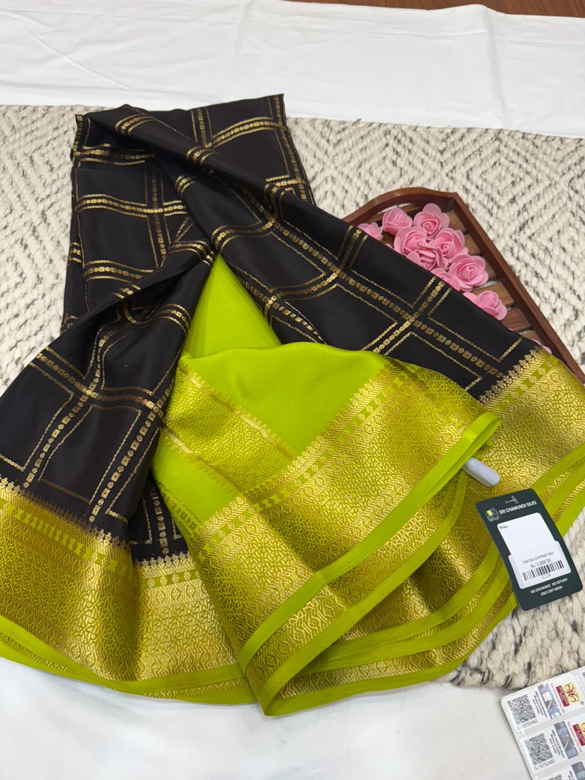 Mysore silk sarees checks pattern