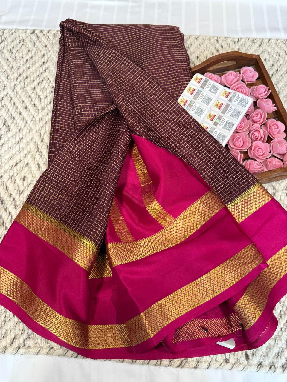 Mysore silk sarees checks pattern