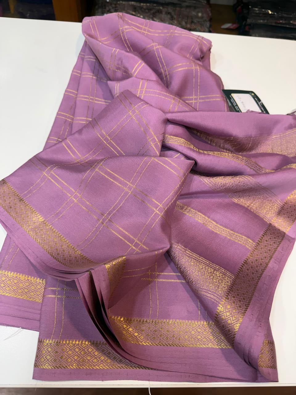 Mysore silk sarees self checks pattern