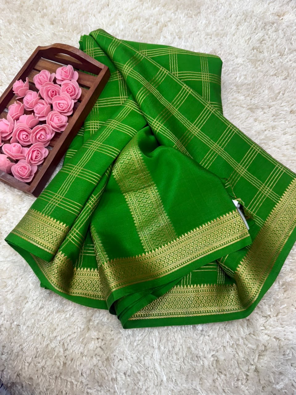 Mysore silk sarees checks pattern