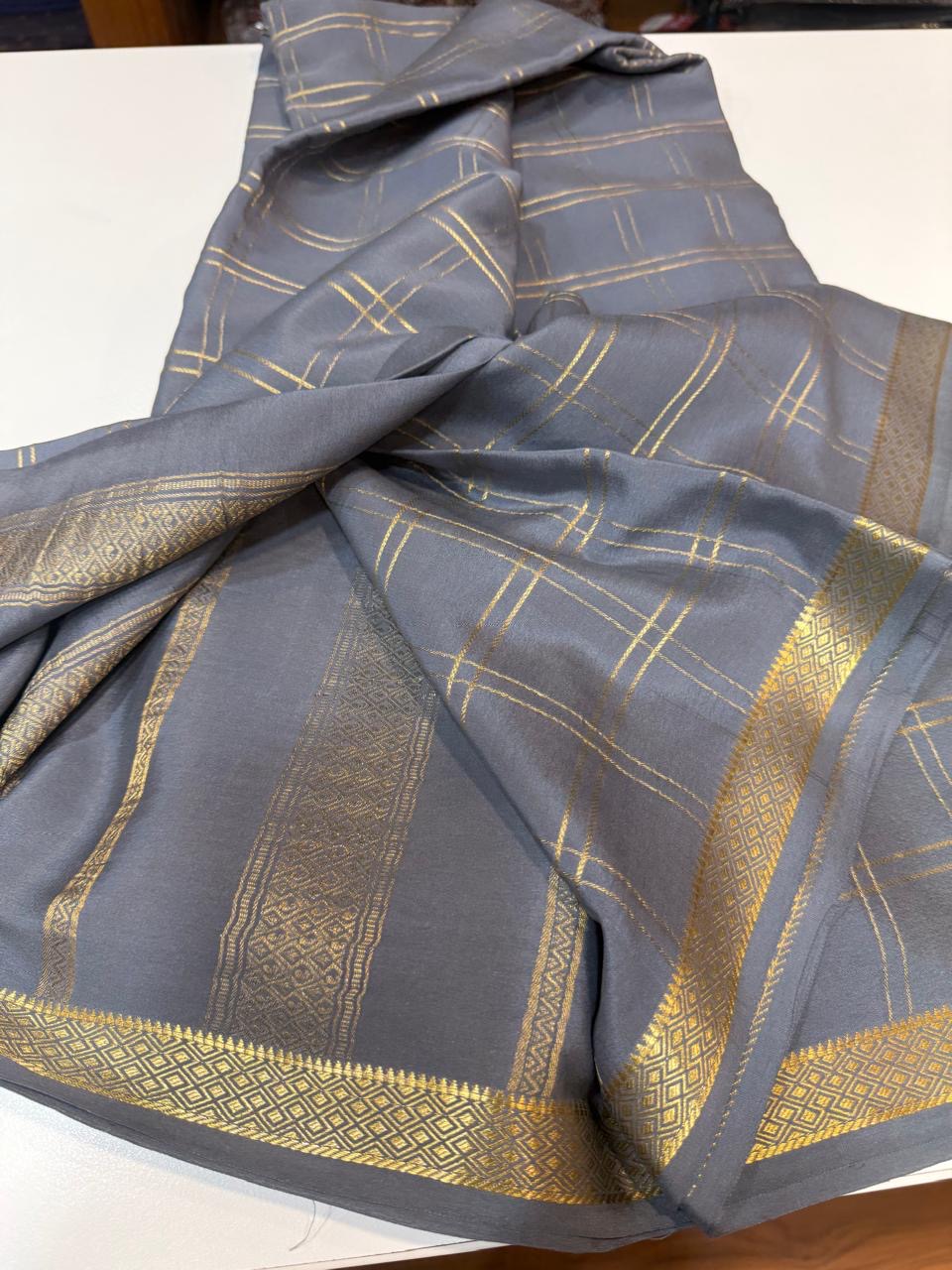 Mysore silk sarees self checks pattern