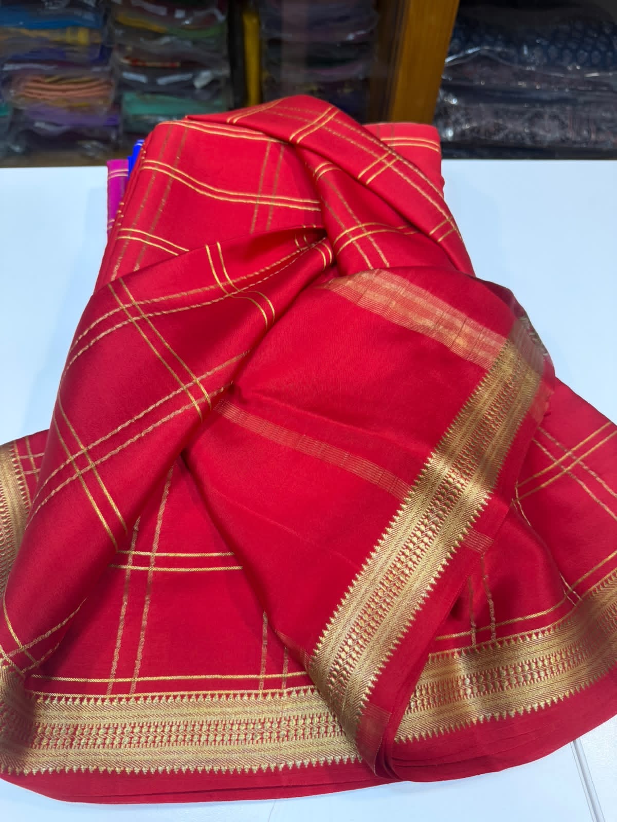 Mysore silk sarees self checks pattern