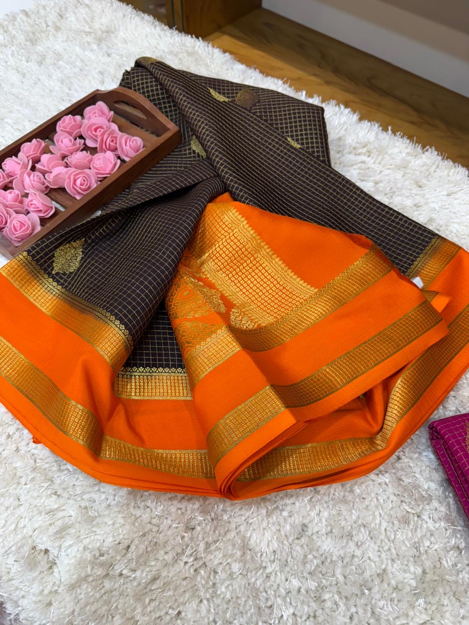 Mysore silk sarees checks pattern