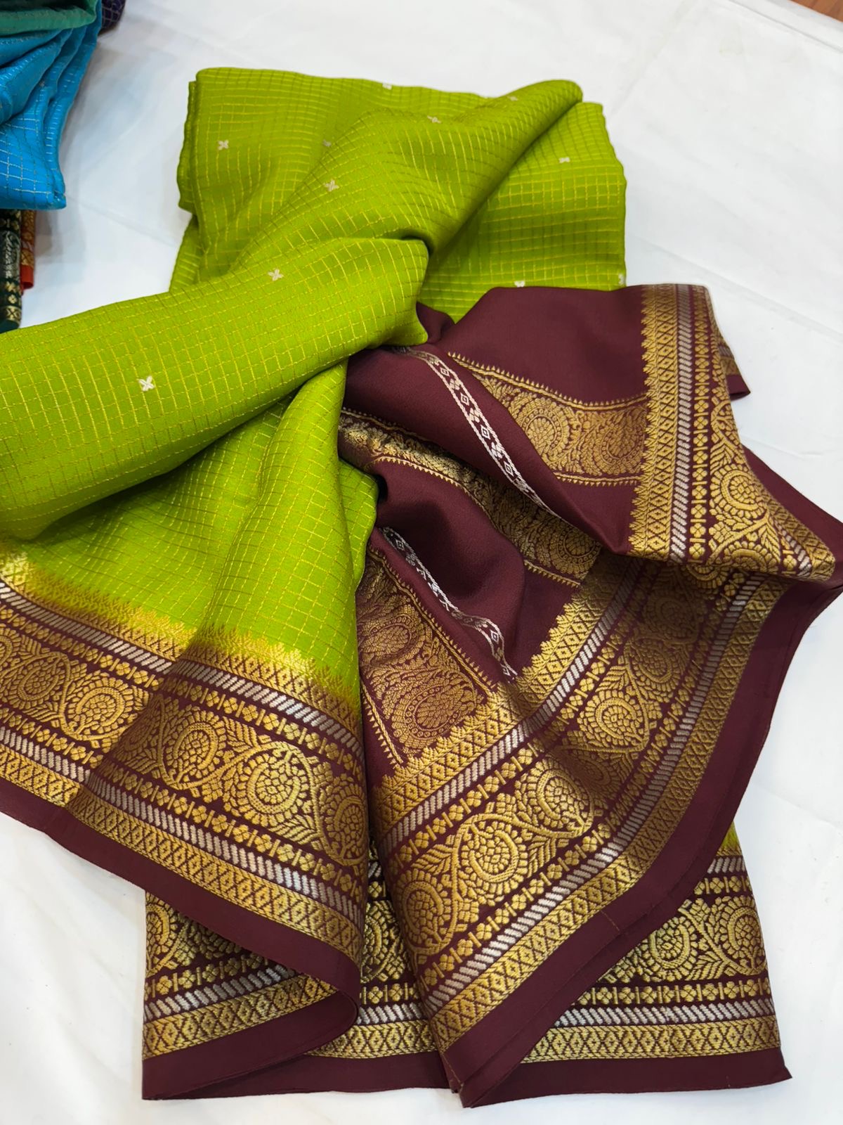 Mysore silk sarees checks pattern