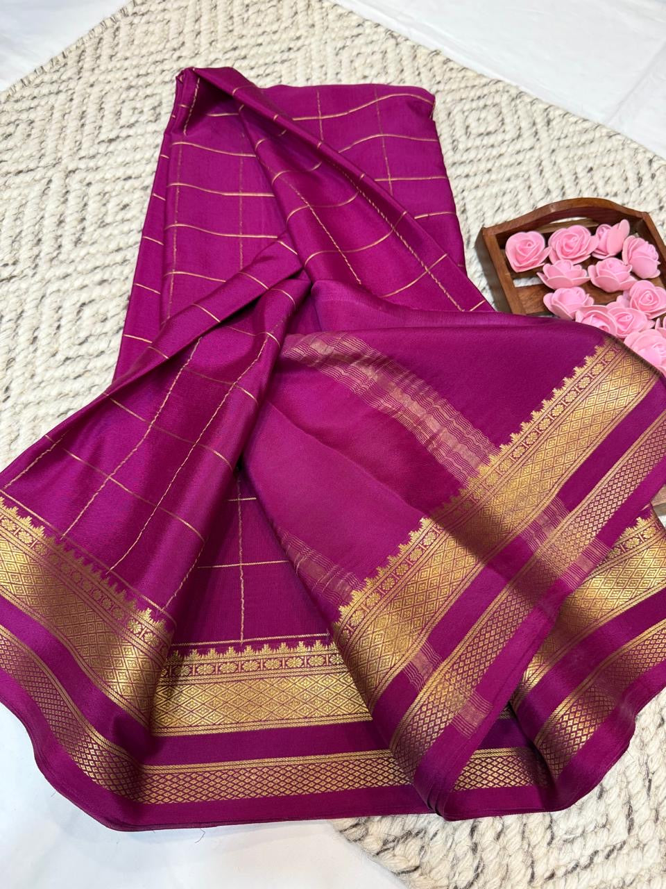 Mysore silk sarees checks pattern