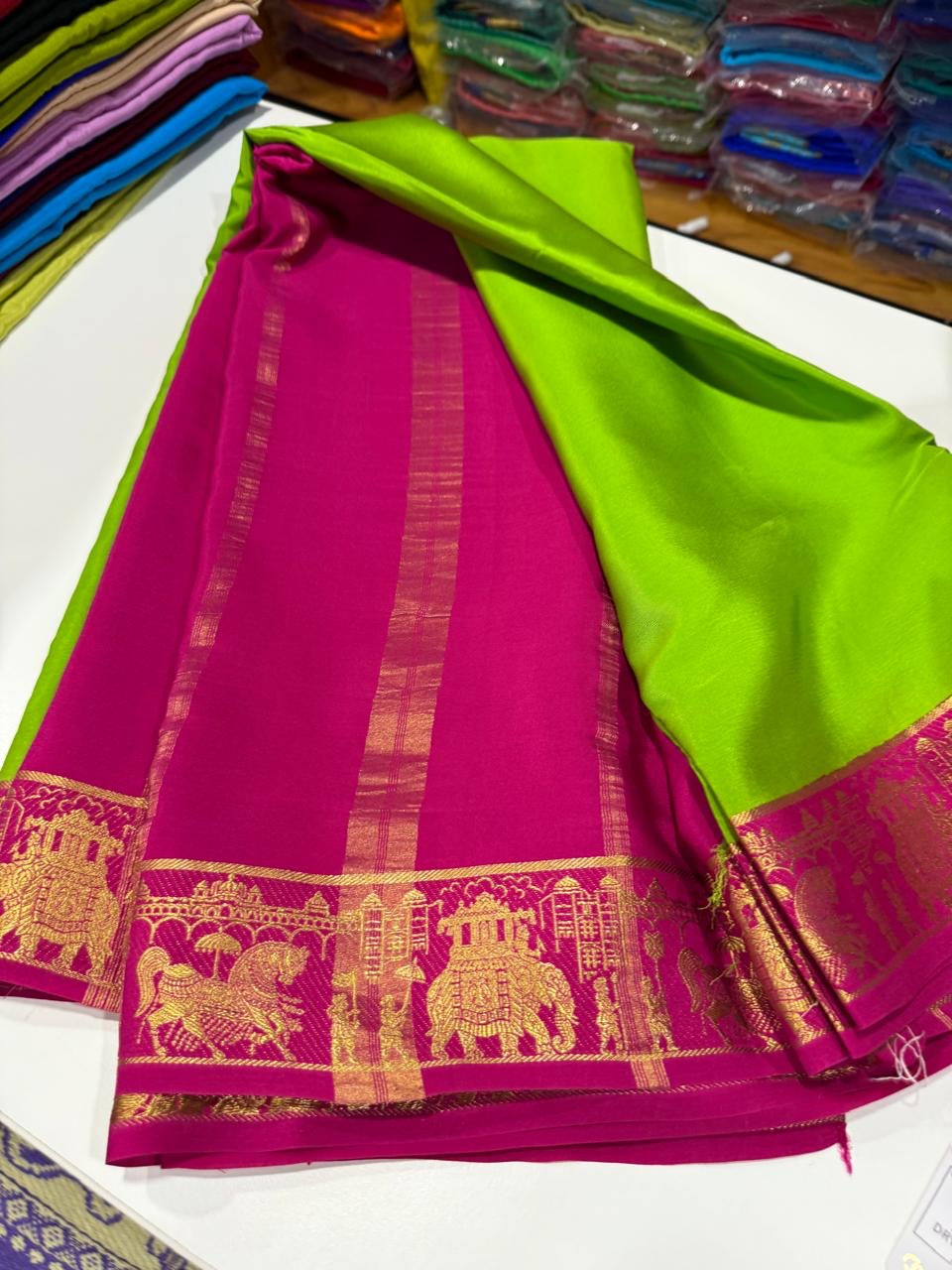 Mysore silk sarees golden lace pattern