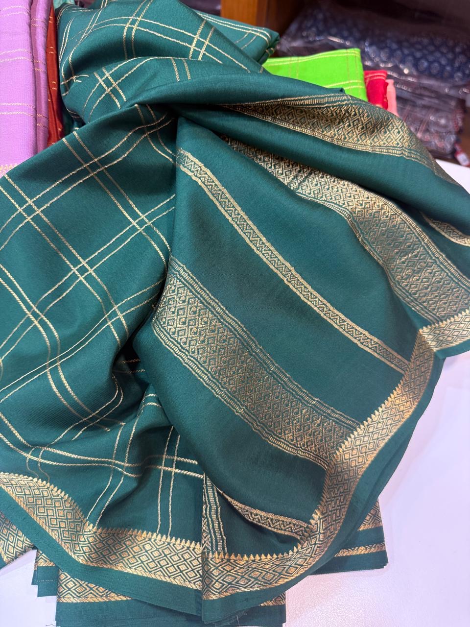 Mysore silk sarees self checks pattern