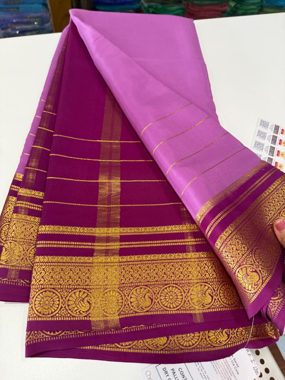 Mysore silk saree gold lace zari pattern