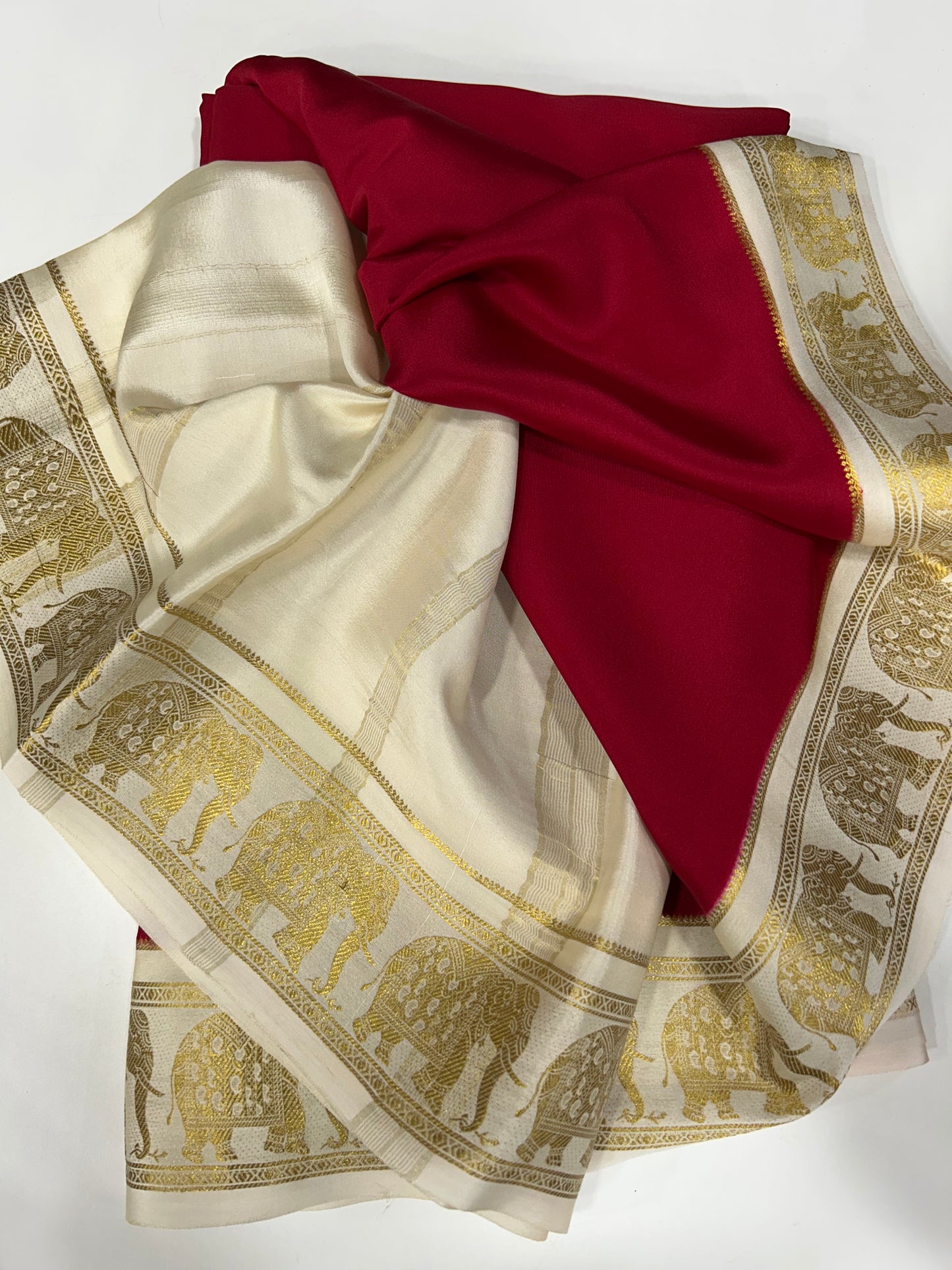 Elephant border contrast Mysore silk