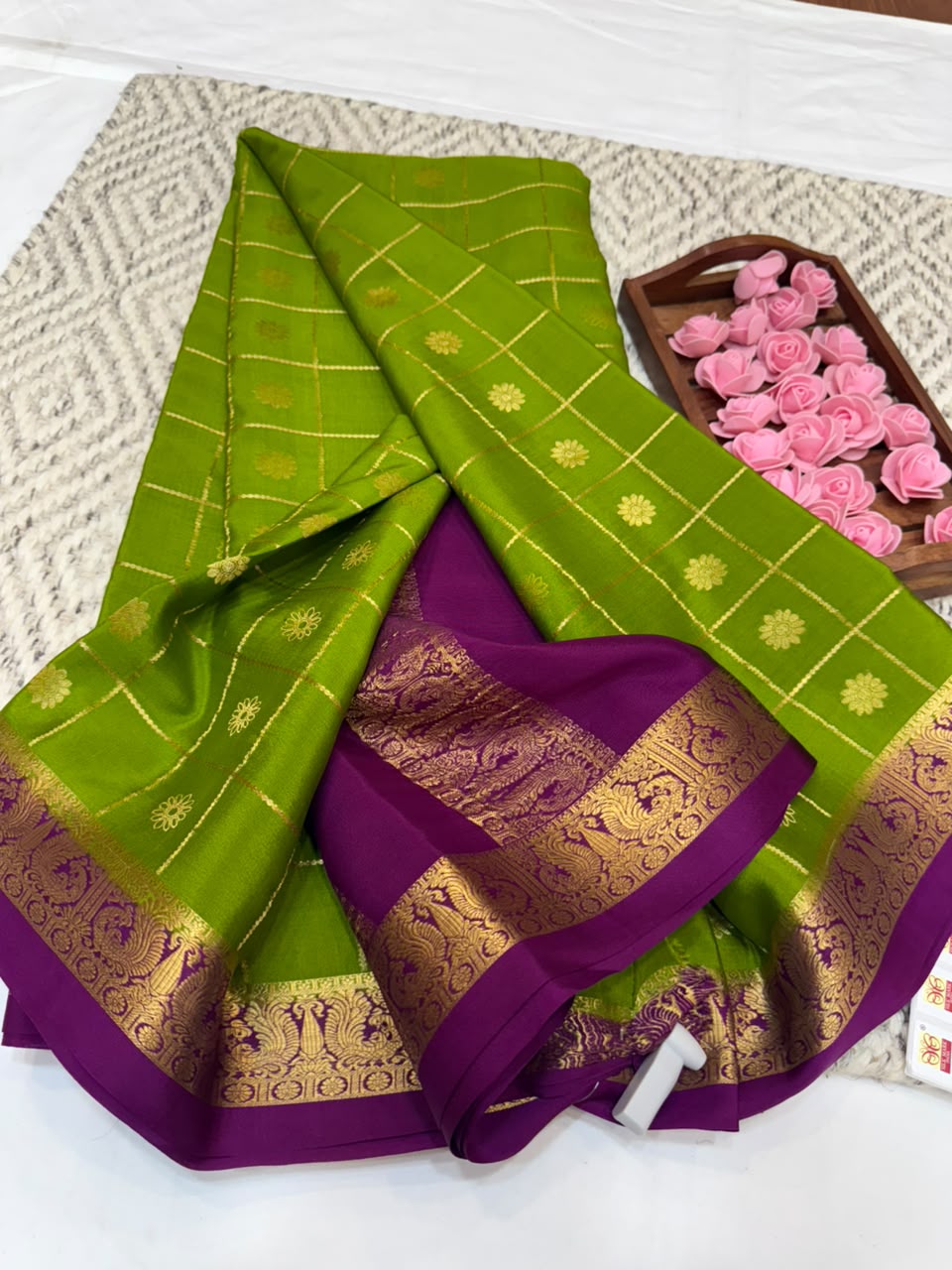 Mysore silk sarees checks pattern