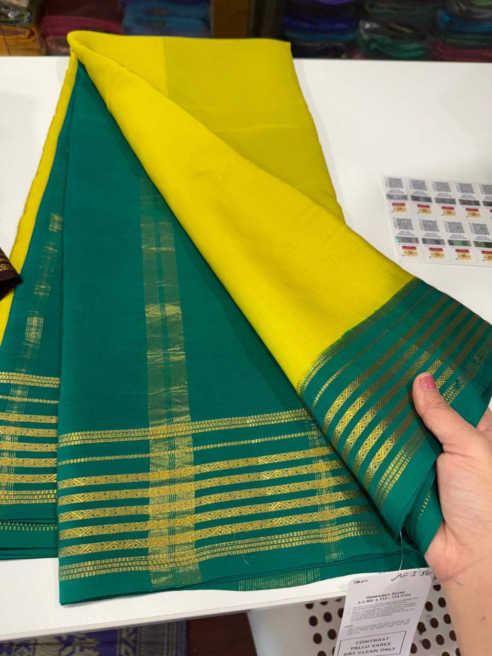 Mysore silk saree gold lace zari pattern