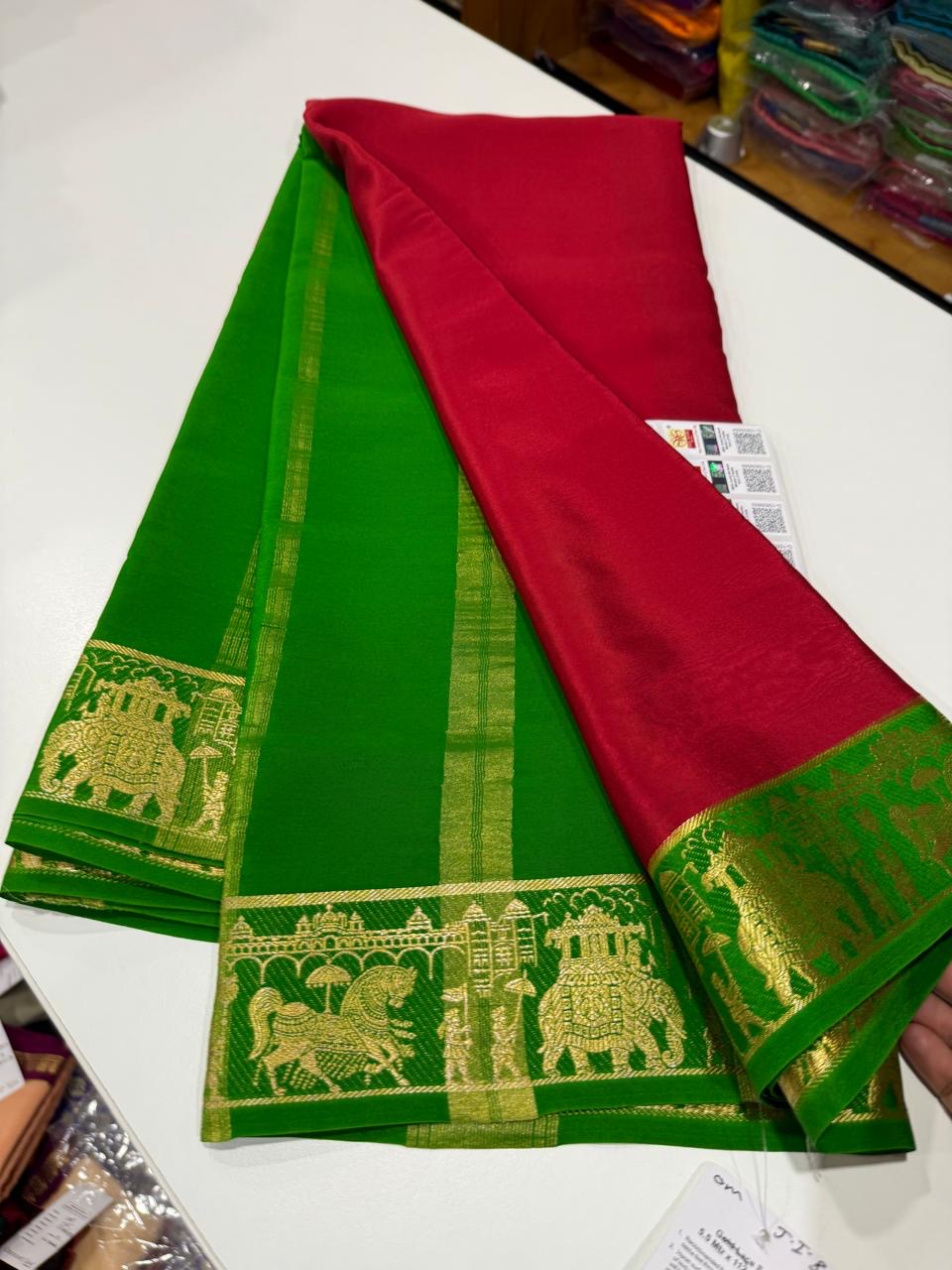Mysore silk sarees golden lace pattern