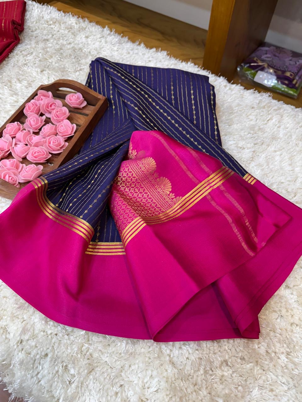 Mysore silk sarees contrast pattern