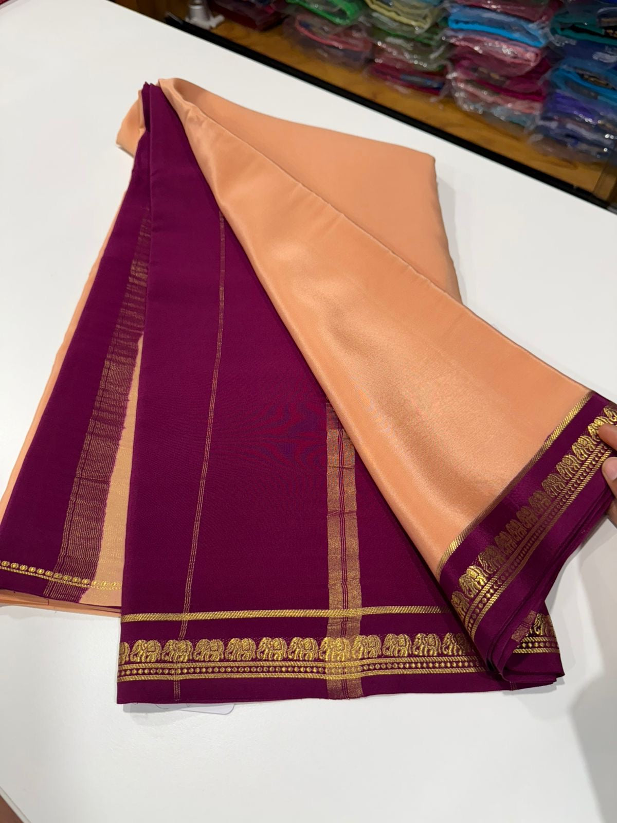 Pure Zari elephant contrast border