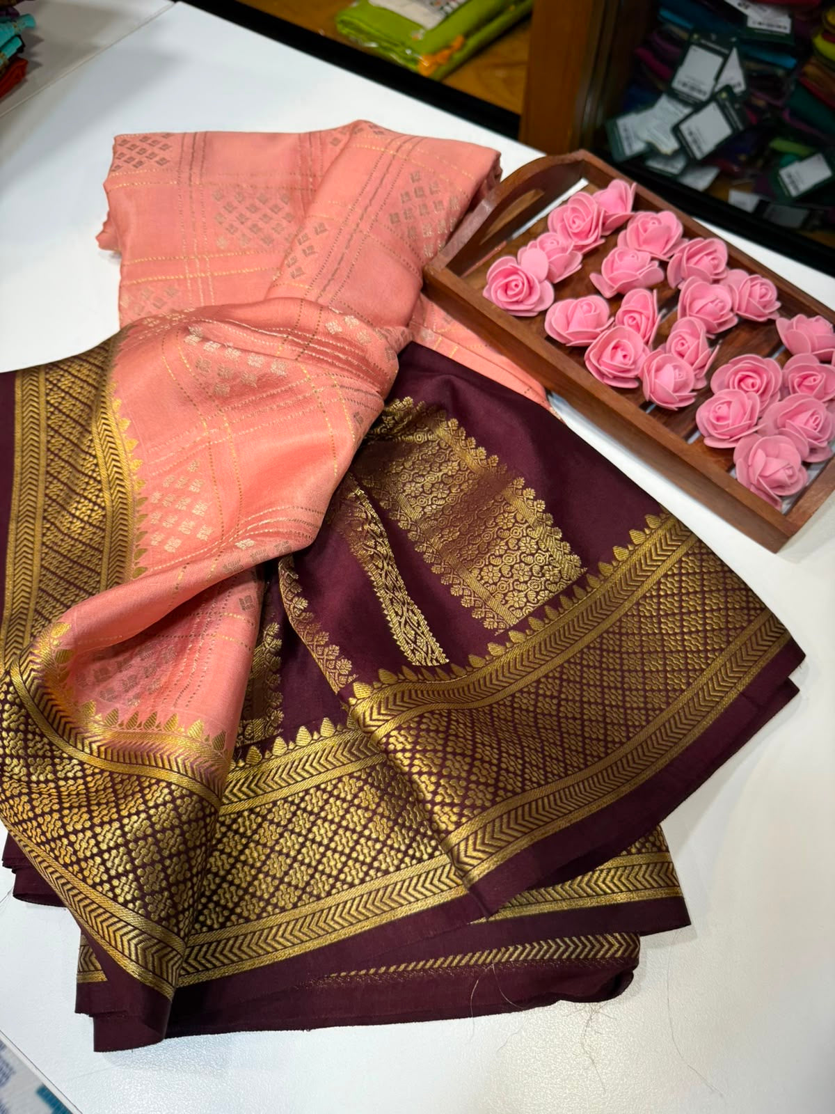 Mysore silk sarees checks pattern
