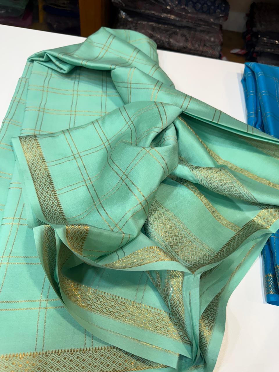Mysore silk sarees self checks pattern