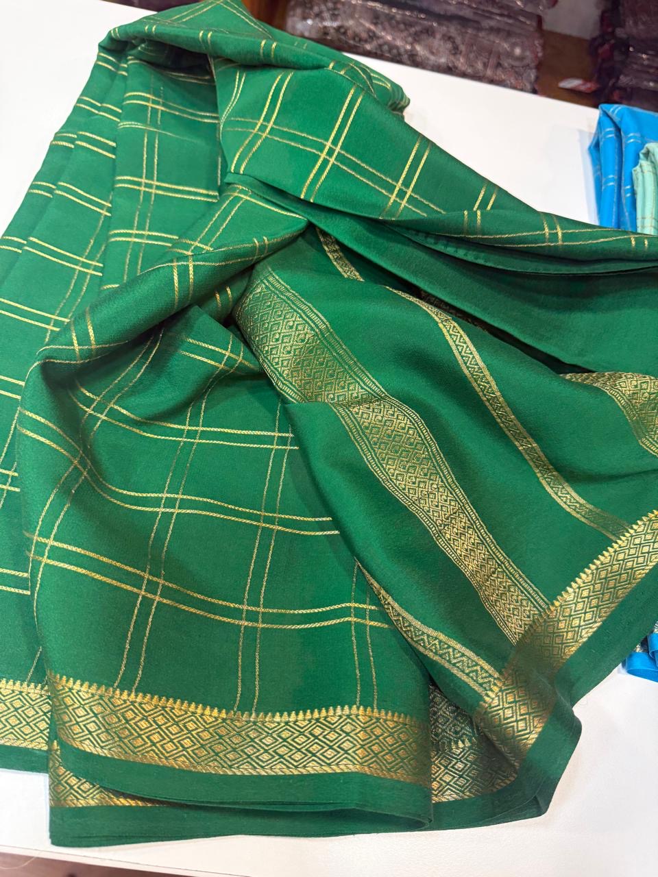 Mysore silk sarees self checks pattern