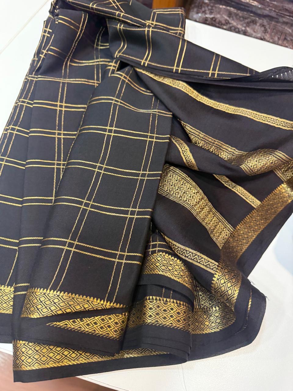 Mysore silk sarees self checks pattern