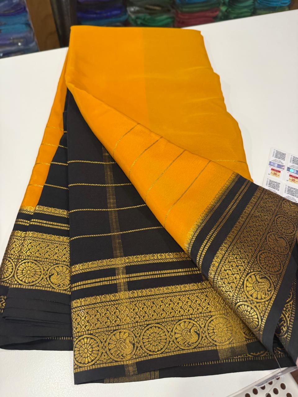 Mysore silk saree gold lace zari pattern