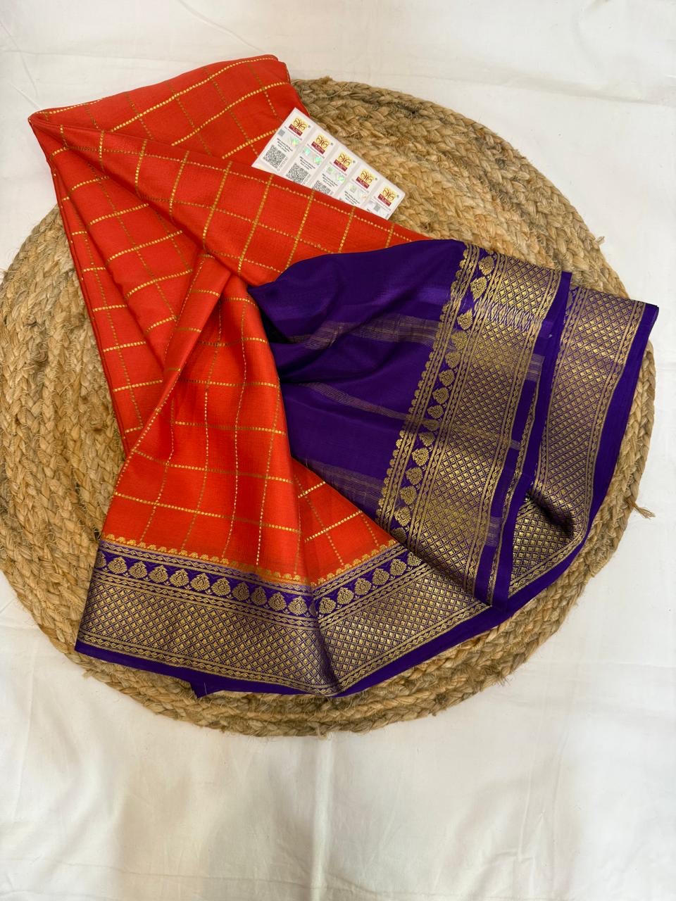 Mysore silk sarees contrast checks pattern