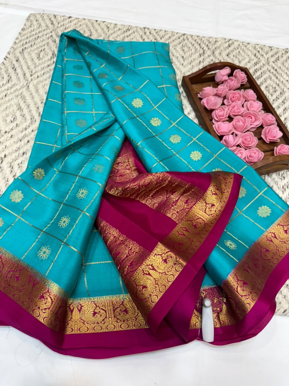 Mysore silk sarees checks pattern
