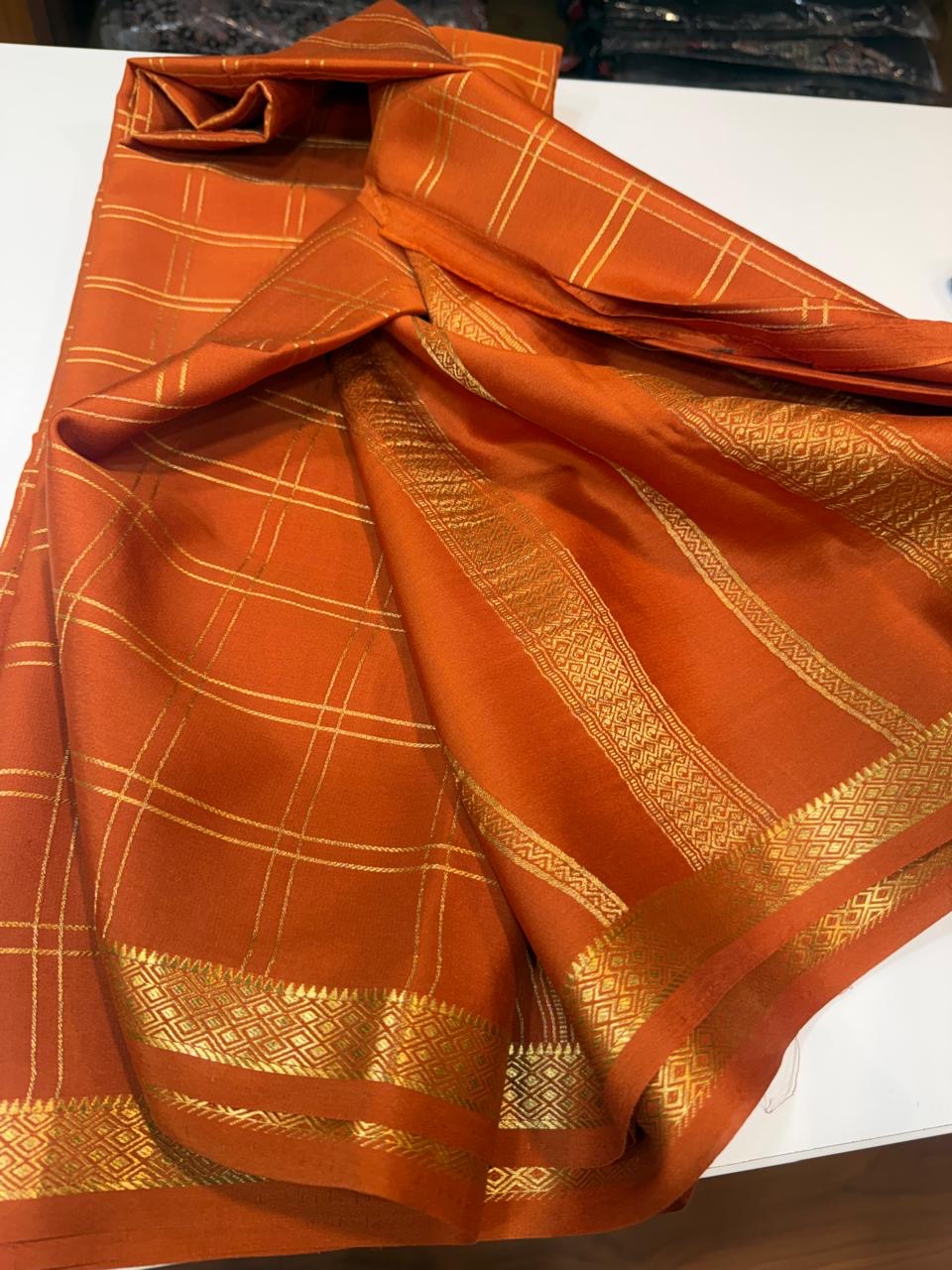 Mysore silk sarees self checks pattern