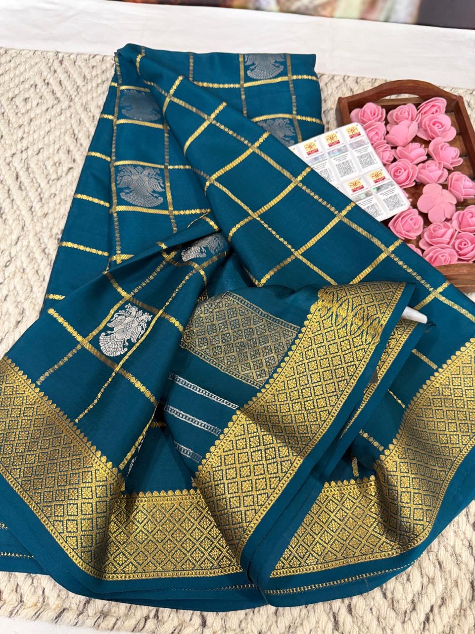 Mysore silk sarees checks pattern