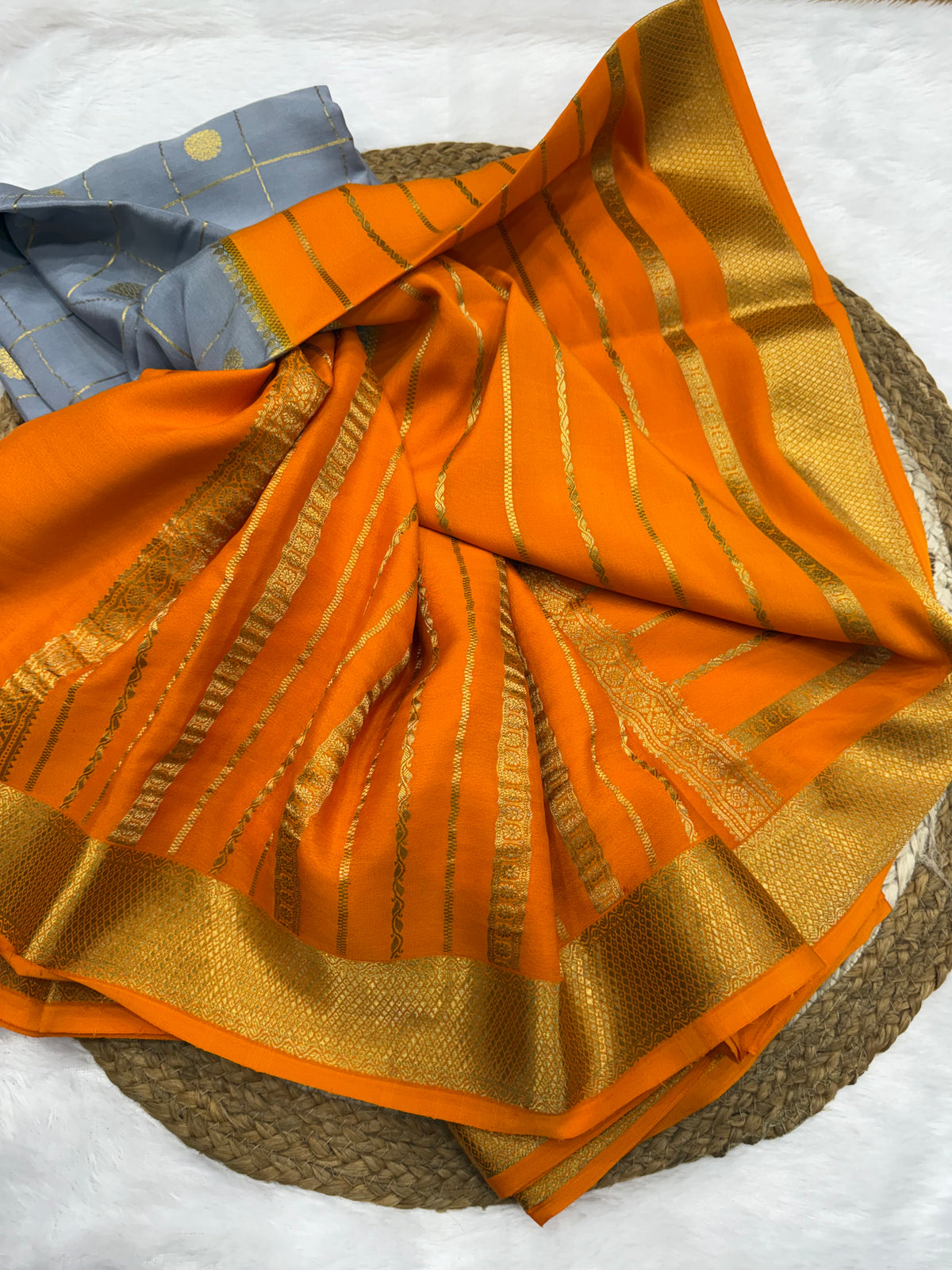 Mysore silk contrast Center Butta