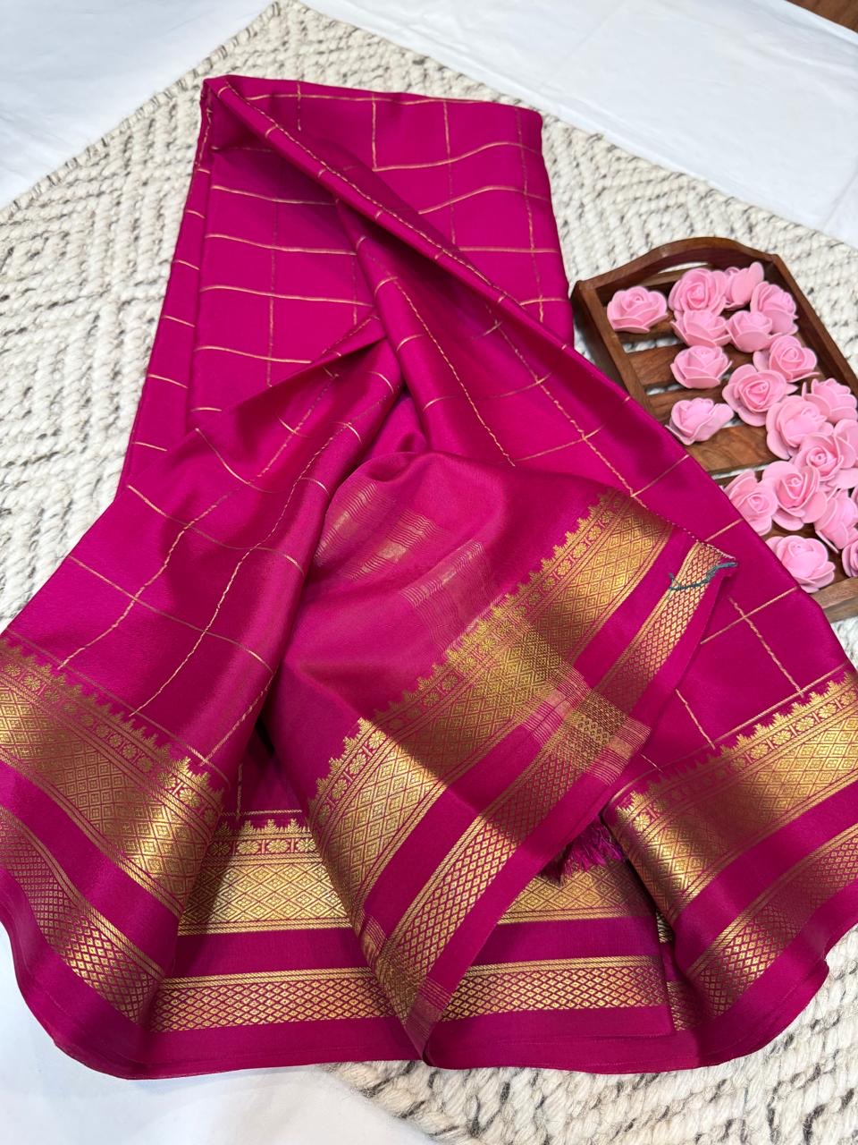Mysore silk sarees checks pattern